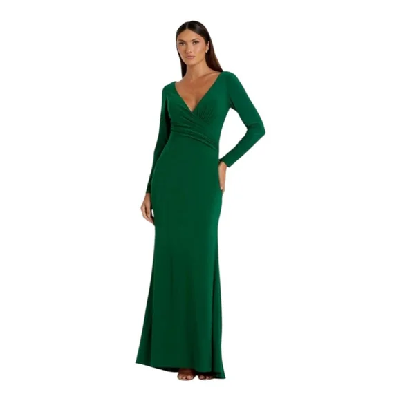 Mac Duggal Green Long Sleeve Maxi Gown Size 4 - Picture 2 of 10